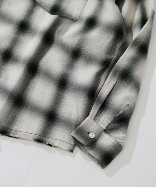 レーヨン アンカット フリンジ チェックシャツ（シャツ/ブラウス