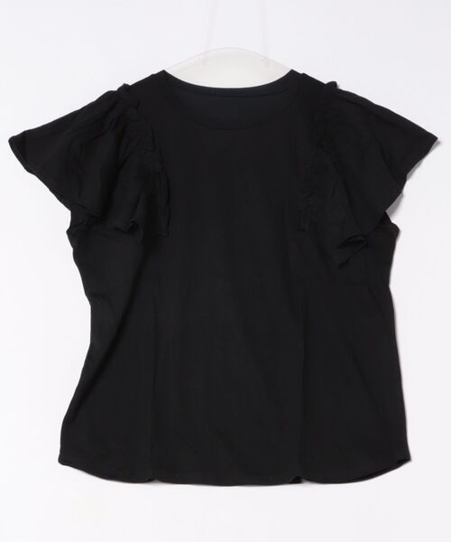 RCD(アールシーディー)の「【二の腕カバー 華奢見え】ショルダーフリルフレンチスリーブTシャツ(Tシャツ/カットソー・レディース・ブラック/ホワイト/ミント/ピンクベージュ/チャコールグレー・4L~5L/M-L/LL~3L)」の14枚目の写真