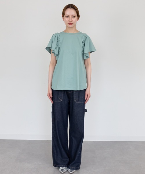 RCD(アールシーディー)の「【二の腕カバー 華奢見え】ショルダーフリルフレンチスリーブTシャツ(Tシャツ/カットソー・レディース・ブラック/ホワイト/ミント/ピンクベージュ/チャコールグレー・4L~5L/M-L/LL~3L)」の11枚目の写真