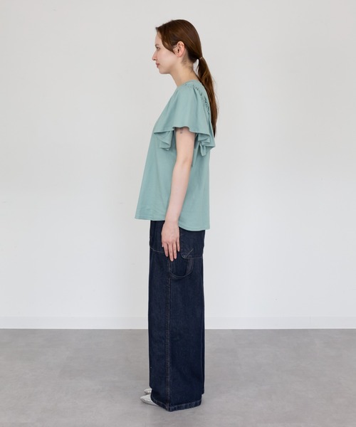 RCD(アールシーディー)の「【二の腕カバー 華奢見え】ショルダーフリルフレンチスリーブTシャツ(Tシャツ/カットソー・レディース・ブラック/ホワイト/ミント/ピンクベージュ/チャコールグレー・4L~5L/M-L/LL~3L)」の12枚目の写真