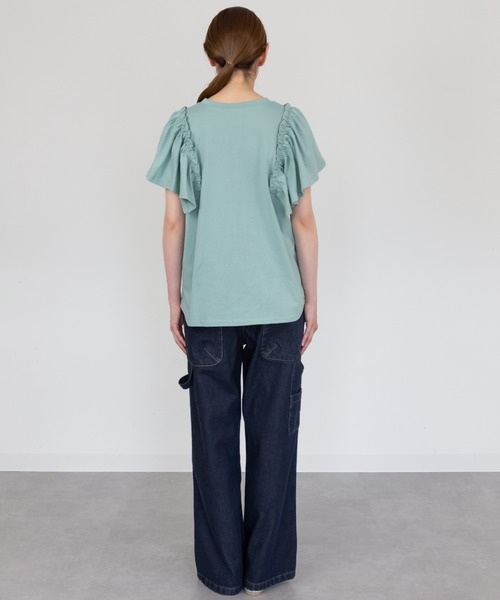 RCD(アールシーディー)の「【二の腕カバー 華奢見え】ショルダーフリルフレンチスリーブTシャツ(Tシャツ/カットソー・レディース・ブラック/ホワイト/ミント/ピンクベージュ/チャコールグレー・4L~5L/M-L/LL~3L)」の13枚目の写真