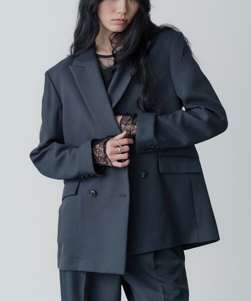 GALLEST（ギャレスト）の「【セットアップ対応】ウーステッドライクダブルジャケット（テーラードジャケット・レディース・チャコールグレー/グレー・38/34）」の2枚目の写真