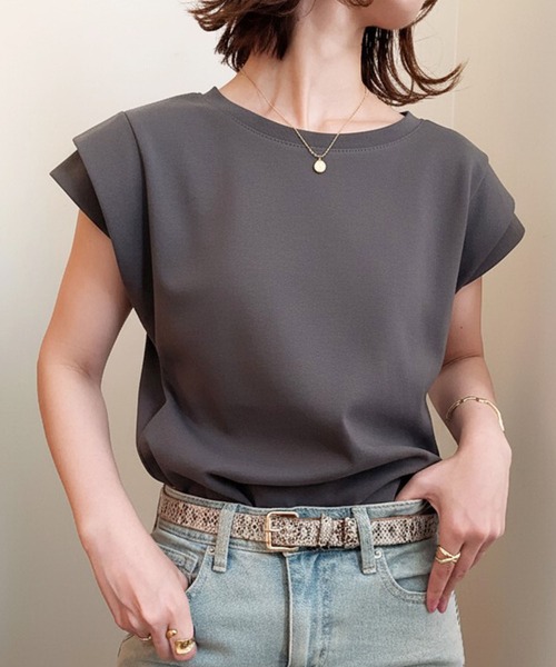 styiro（スタイロ）の「フレンチスリーブTシャツ カットソー（Tシャツ/カットソー・レディース・ブラック/グレー/ホワイト/モカ・FREE/L/XL）」の3枚目の写真