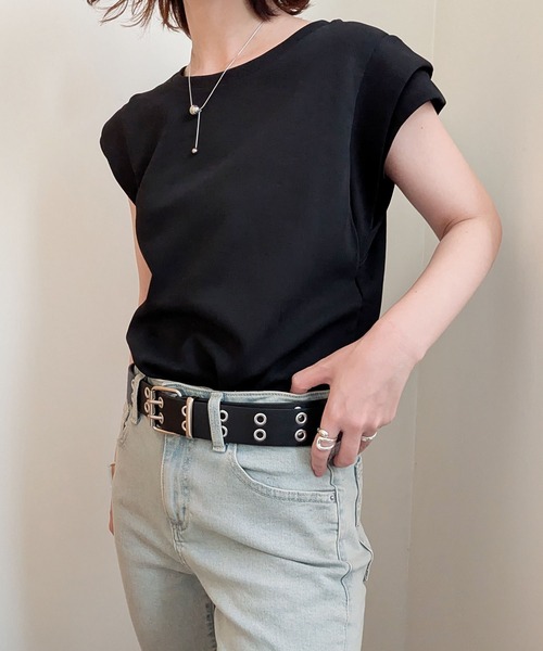 styiro（スタイロ）の「フレンチスリーブTシャツ カットソー（Tシャツ/カットソー・レディース・ブラック/グレー/ホワイト/モカ・FREE/L/XL）」の16枚目の写真