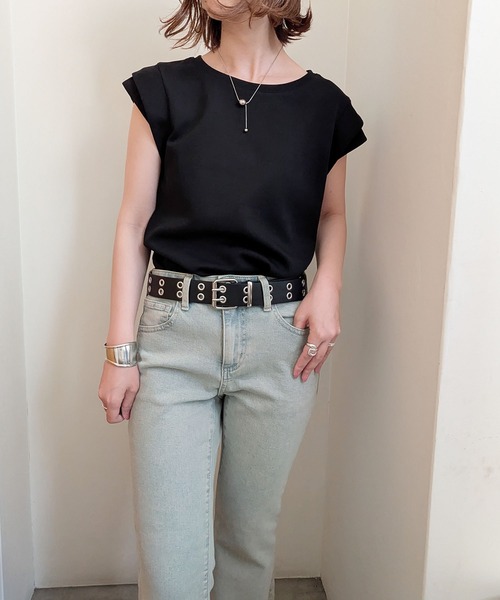 styiro（スタイロ）の「フレンチスリーブTシャツ カットソー（Tシャツ/カットソー・レディース・ブラック/グレー/ホワイト/モカ・FREE/L/XL）」の17枚目の写真