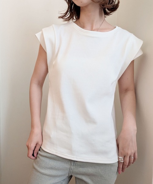 styiro（スタイロ）の「フレンチスリーブTシャツ カットソー（Tシャツ/カットソー・レディース・ブラック/グレー/ホワイト/モカ・FREE/L/XL）」の8枚目の写真