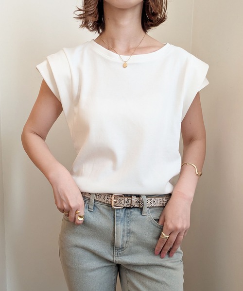 styiro（スタイロ）の「フレンチスリーブTシャツ カットソー（Tシャツ/カットソー・レディース・ブラック/グレー/ホワイト/モカ・FREE/L/XL）」の13枚目の写真