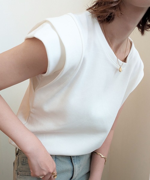 styiro（スタイロ）の「フレンチスリーブTシャツ カットソー（Tシャツ/カットソー・レディース・ブラック/グレー/ホワイト/モカ・FREE/L/XL）」の12枚目の写真