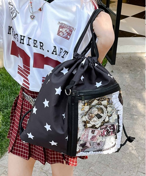 FReePLACe/クリアポケット ドット柄 ナップサック X12596（バック