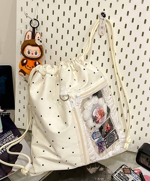 FReePLACe/クリアポケット ドット柄 ナップサック X12596（バック