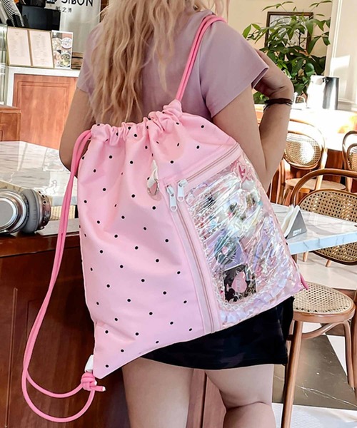 FReePLACe/クリアポケット ドット柄 ナップサック X12596（バック