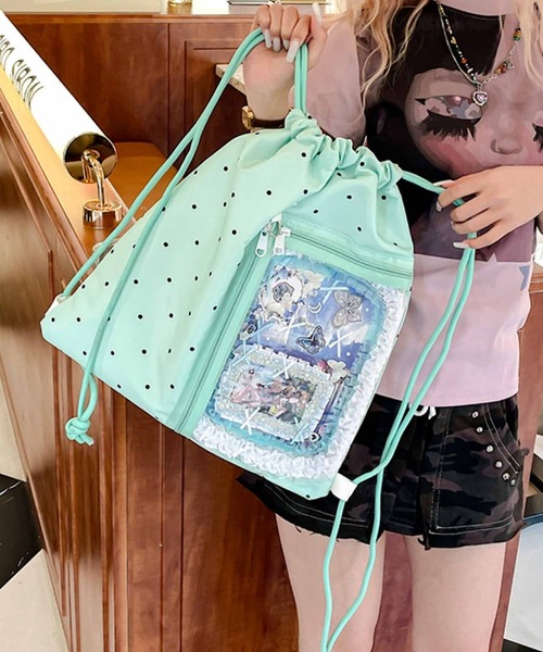 セール】FReePLACe/クリアポケット ドット柄 ナップサック X12596