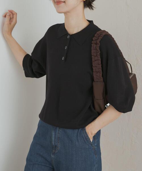 URBAN RESEARCH DOORS（アーバンリサーチドアーズ）の「ニットポロシャツ（ポロシャツ・レディース・ブラック/チャコールグレー/グリーン系その他・MEDIUM）」の2枚目の写真