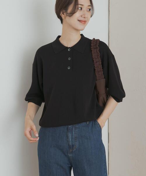 URBAN RESEARCH DOORS（アーバンリサーチドアーズ）の「ニットポロシャツ（ポロシャツ・レディース・ブラック/チャコールグレー/グリーン系その他・MEDIUM）」の5枚目の写真