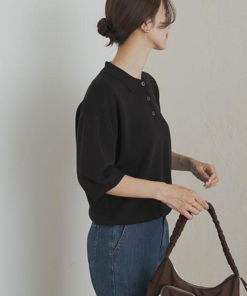 URBAN RESEARCH DOORS（アーバンリサーチドアーズ）の「ニットポロシャツ（ポロシャツ・レディース・ブラック/チャコールグレー/グリーン系その他・MEDIUM）」の7枚目の写真