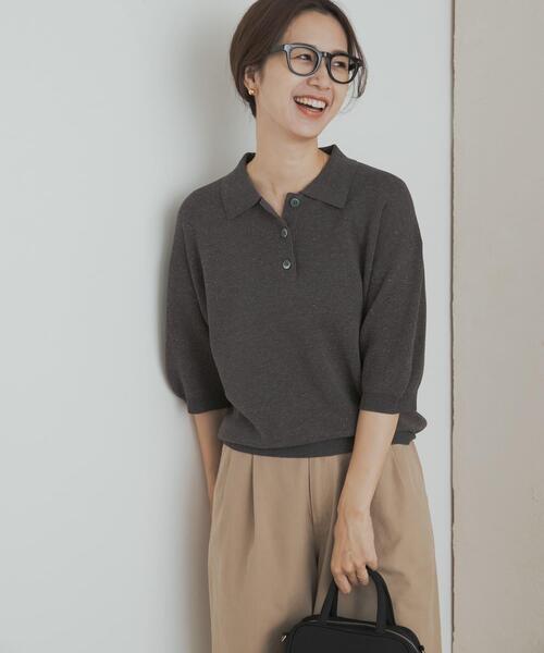 URBAN RESEARCH DOORS（アーバンリサーチドアーズ）の「ニットポロシャツ（ポロシャツ・レディース・ブラック/チャコールグレー/グリーン系その他・MEDIUM）」の14枚目の写真