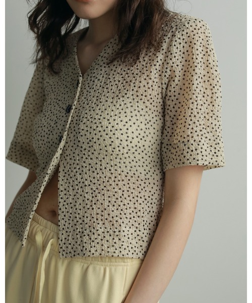 anuke（アンヌーク）の「Vneck Dot Blouse（シャツ/ブラウス・レディース・ベージュ/ネイビー・FREE）」の4枚目の写真