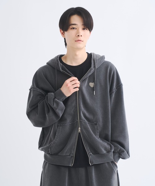 カットオフヴィンテージライクダブルジップパーカー】（パーカー