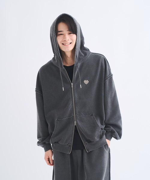 完売商品　ブラックビンテージ パーカー SERACE パーカー 「SERACE」Vintage design heavy weight spray full