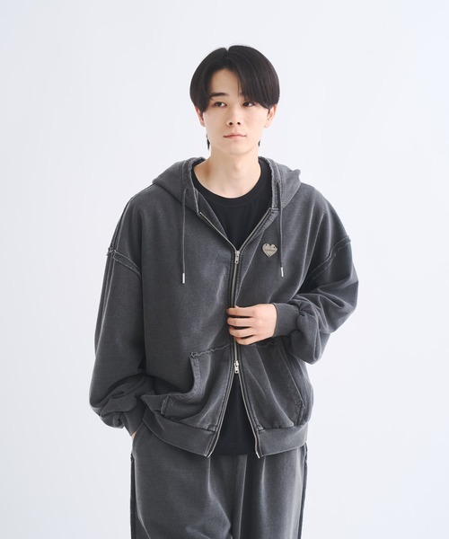 カットオフヴィンテージライクダブルジップパーカー】（パーカー