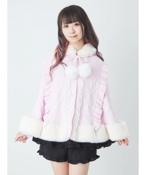 Ank Rouge(アンクルージュ)の「うさちゃんニットポンチョ(ニット/セーター・レディース・ブラック/オフホワイト/ピンク・M)」の13枚目の写真
