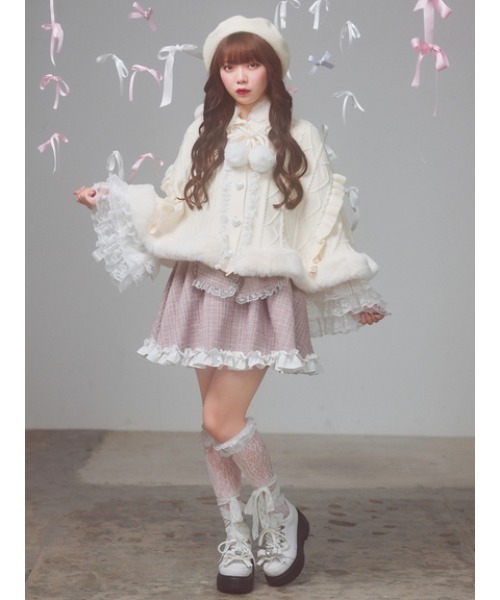 Ank Rouge（アンクルージュ）の「うさちゃんニットポンチョ（ニット/セーター・レディース・ブラック/オフホワイト/ピンク・M）」の9枚目の写真