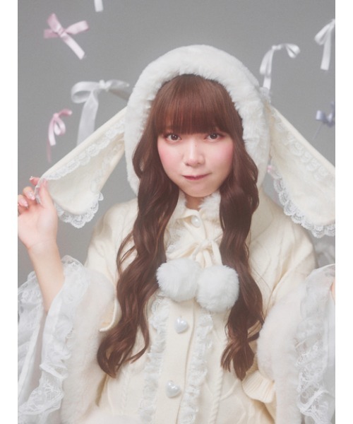 Ank Rouge（アンクルージュ）の「うさちゃんニットポンチョ（ニット/セーター・レディース・ブラック/オフホワイト/ピンク・M）」の8枚目の写真