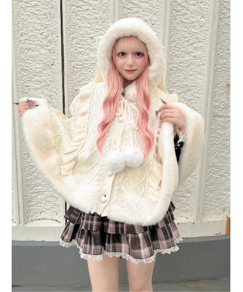 Ank Rouge（アンクルージュ）の「うさちゃんニットポンチョ（ニット/セーター・レディース・ブラック/オフホワイト/ピンク・M）」の11枚目の写真