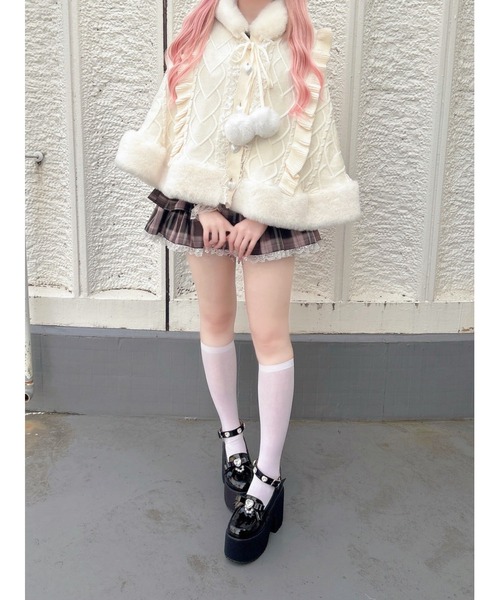 Ank Rouge（アンクルージュ）の「うさちゃんニットポンチョ（ニット/セーター・レディース・ブラック/オフホワイト/ピンク・M）」の13枚目の写真