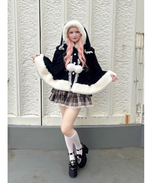 Ank Rouge（アンクルージュ）の「うさちゃんニットポンチョ（ニット/セーター・レディース・ブラック/オフホワイト/ピンク・M）」の16枚目の写真