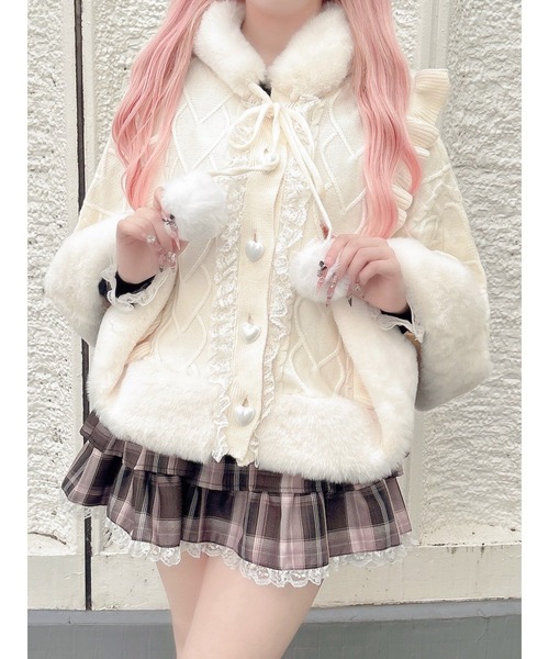 Ank Rouge（アンクルージュ）の「うさちゃんニットポンチョ（ニット/セーター・レディース・ブラック/オフホワイト/ピンク・M）」の12枚目の写真