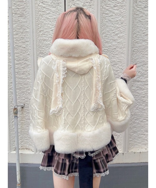 Ank Rouge（アンクルージュ）の「うさちゃんニットポンチョ（ニット/セーター・レディース・ブラック/オフホワイト/ピンク・M）」の14枚目の写真