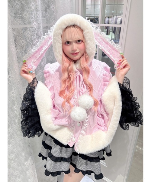 Ank Rouge（アンクルージュ）の「うさちゃんニットポンチョ（ニット/セーター・レディース・ブラック/オフホワイト/ピンク・M）」の21枚目の写真