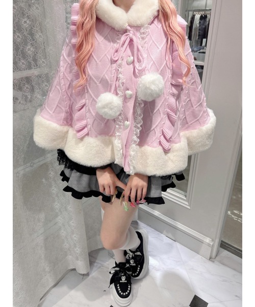 Ank Rouge（アンクルージュ）の「うさちゃんニットポンチョ（ニット/セーター・レディース・ブラック/オフホワイト/ピンク・M）」の22枚目の写真