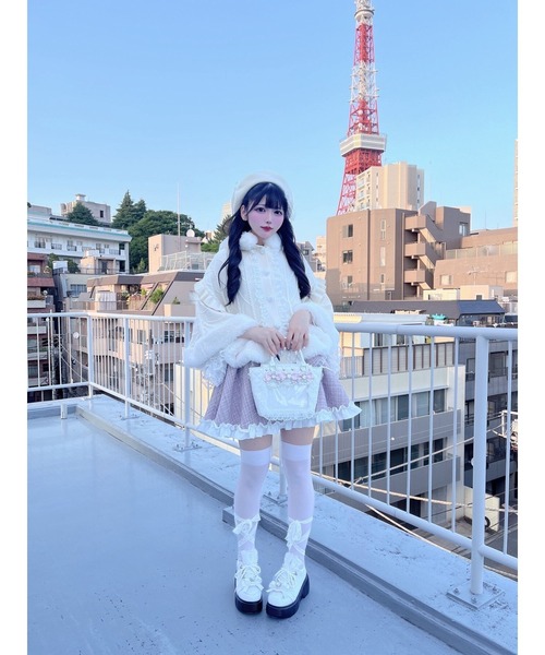 Ank Rouge（アンクルージュ）の「うさちゃんニットポンチョ（ニット/セーター・レディース・ブラック/オフホワイト/ピンク・M）」の7枚目の写真