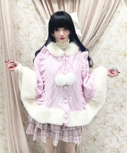Ank Rouge(アンクルージュ)の「うさちゃんニットポンチョ(ニット/セーター・レディース・ブラック/オフホワイト/ピンク・M)」の15枚目の写真