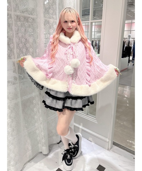 Ank Rouge(アンクルージュ)の「うさちゃんニットポンチョ(ニット/セーター・レディース・ブラック/オフホワイト/ピンク・M)」の16枚目の写真