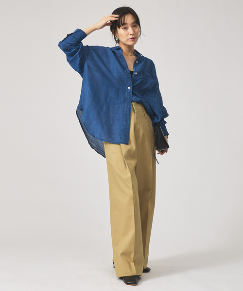 qualite scape（カリテ スケープ）の「シアーデニムライクシャツ/オフィスカジュアル/夏服/羽織り（シャツ/ブラウス・レディース・サックスブルー/インディゴブルー・フリー）」の7枚目の写真