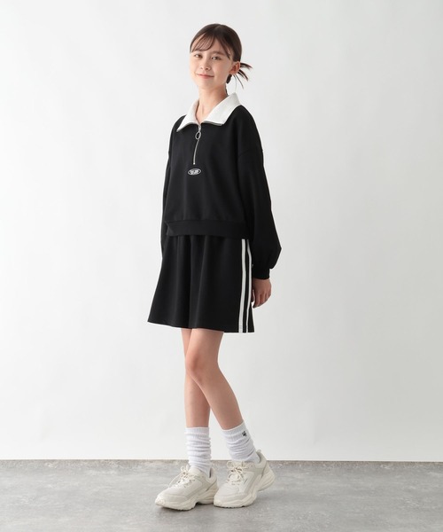 GLOBAL WORK（グローバルワーク）の「トクトクミニ裏毛セットアップ/577754（つなぎ/オールインワン・キッズ・ブラック/ホワイト系・130cm/140cm/150cm/160cm）」の2枚目の写真