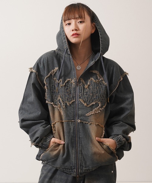 トライバルフリンジ デニムZIPパーカー / Tribal Fringe Denim