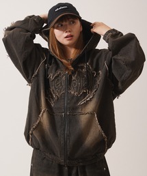 1111clothing(tH[N[WO)̃gCotW fjZIPp[J[ / Tribal Fringe Denim Zip Hoodie(fjWPbg)