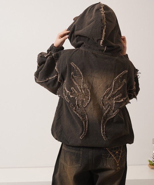1111clothing(ワンフォークロージング)の「トライバルフリンジ デニムZIPパーカー / Tribal Fringe Denim Zip Hoodie(デニムジャケット・メンズ・ブルー/ブラック・M/L)」の22枚目の写真