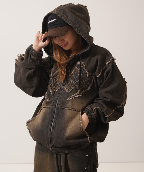 1111clothing(ワンフォークロージング)の「トライバルフリンジ デニムZIPパーカー / Tribal Fringe Denim Zip Hoodie(デニムジャケット・メンズ・ブルー/ブラック・M/L)」の20枚目の写真