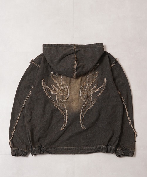 1111clothing(ワンフォークロージング)の「トライバルフリンジ デニムZIPパーカー / Tribal Fringe Denim Zip Hoodie(デニムジャケット・メンズ・ブルー/ブラック・M/L)」の18枚目の写真