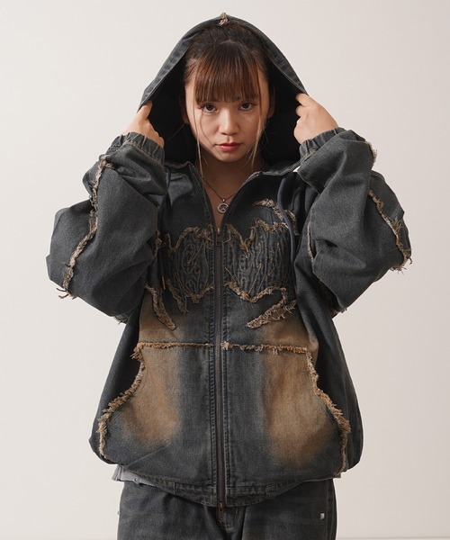 セール】トライバルフリンジ デニムZIPパーカー / Tribal Fringe Denim