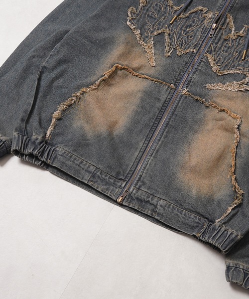 1111clothing(ワンフォークロージング)の「トライバルフリンジ デニムZIPパーカー / Tribal Fringe Denim Zip Hoodie(デニムジャケット・メンズ・ブルー/ブラック・M/L)」の9枚目の写真