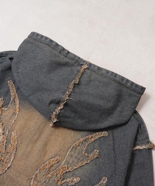 1111clothing(ワンフォークロージング)の「トライバルフリンジ デニムZIPパーカー / Tribal Fringe Denim Zip Hoodie(デニムジャケット・メンズ・ブルー/ブラック・M/L)」の12枚目の写真