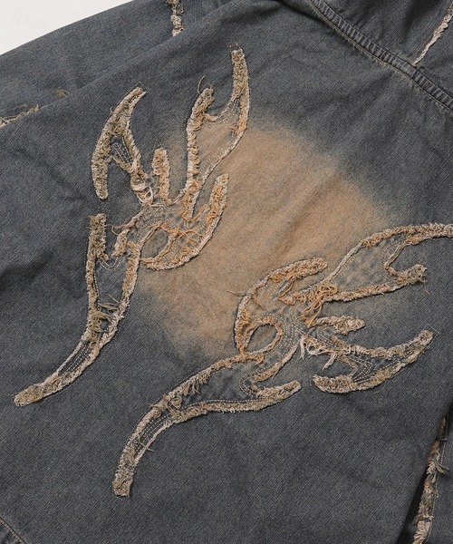 1111clothing(ワンフォークロージング)の「トライバルフリンジ デニムZIPパーカー / Tribal Fringe Denim Zip Hoodie(デニムジャケット・メンズ・ブルー/ブラック・M/L)」の14枚目の写真