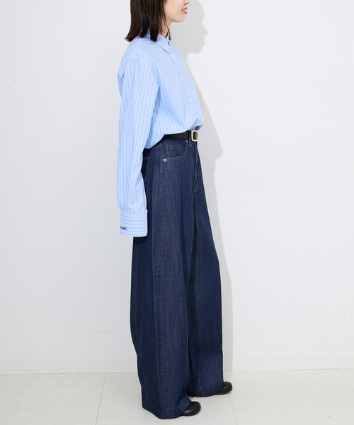 SLOBE IENA（スローブイエナ）の「《4サイズ展開》LE DENIM PEG カーブワイドデニム（デニムパンツ・レディース・ネイビー・40/38/36/34）」の2枚目の写真