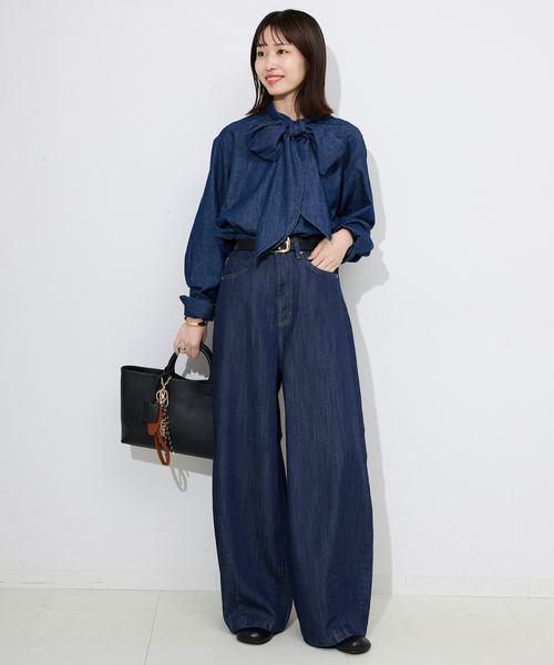 SLOBE IENA（スローブイエナ）の「《4サイズ展開》LE DENIM PEG カーブワイドデニム（デニムパンツ・レディース・ネイビー・40/38/36/34）」の22枚目の写真